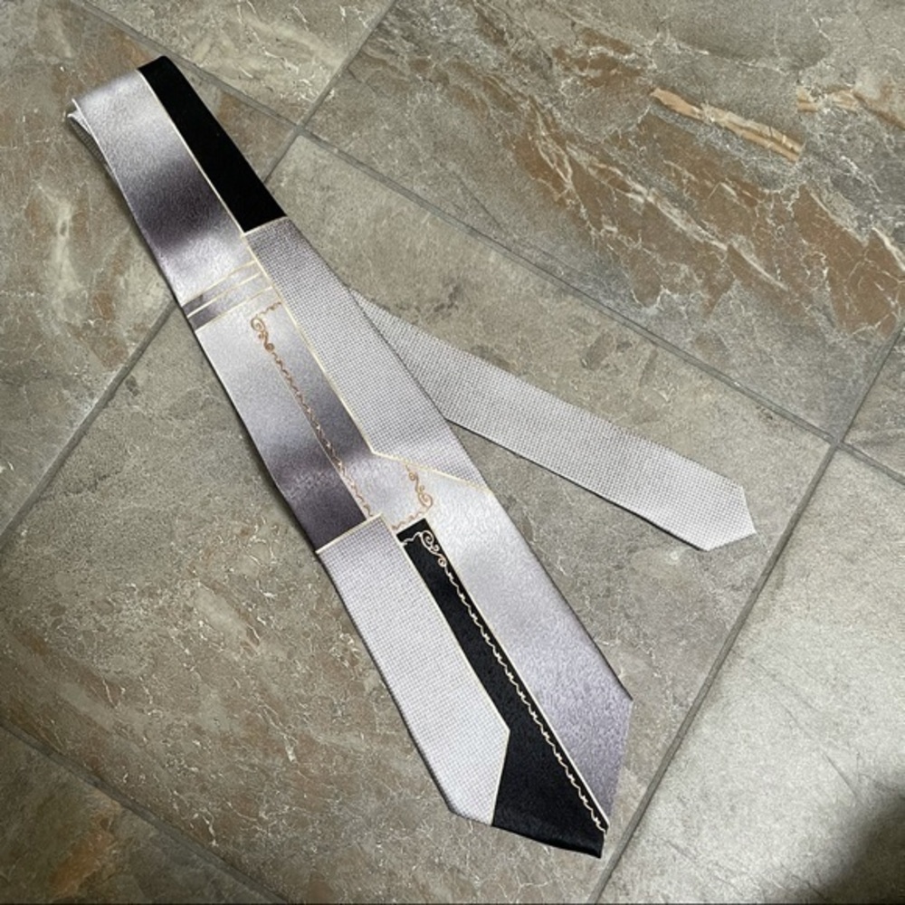 Pierre Cardin Silver Black Men’s Silk Tie